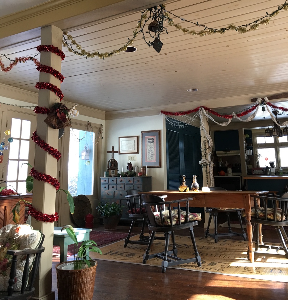 Decorations are still up on this sunny day.